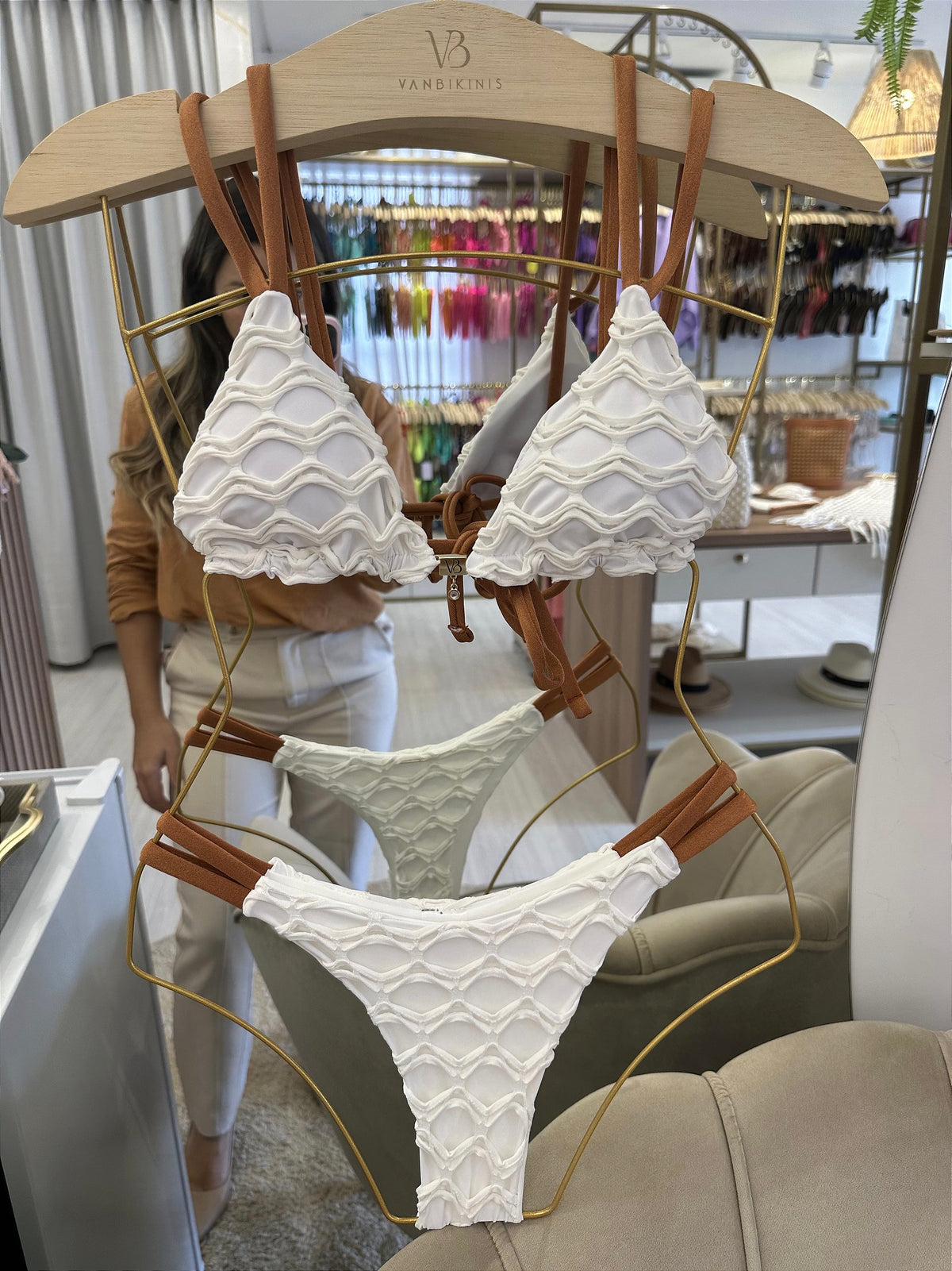 Calcinha Fita dupla Oásis Off White e marrom (BUSTO NÃO INCLUSO)
