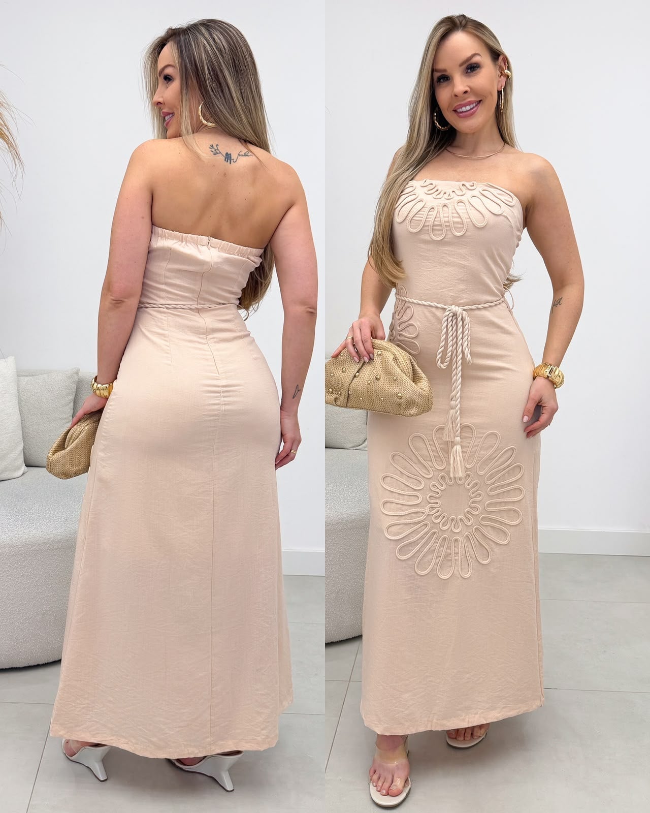 Vestido Paola Bege Rosado 135466