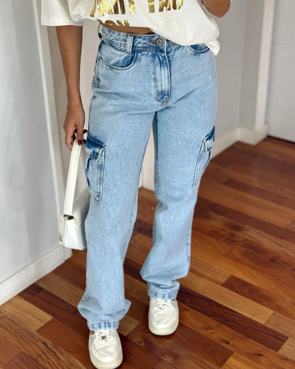 Calça jeans Wide legue cargo