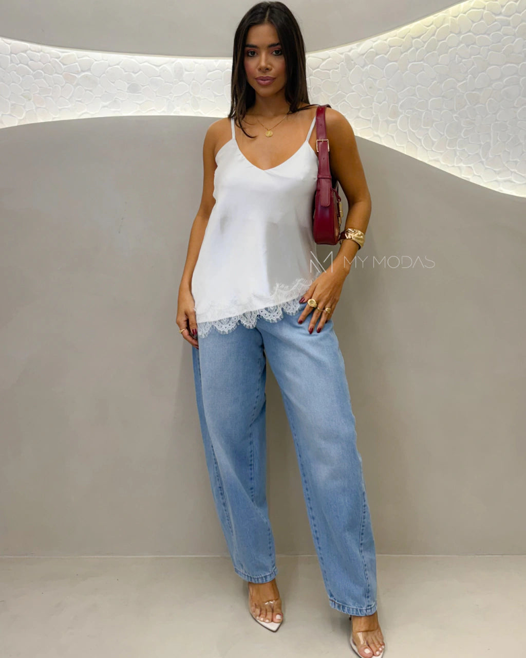 Blusa cetim renda