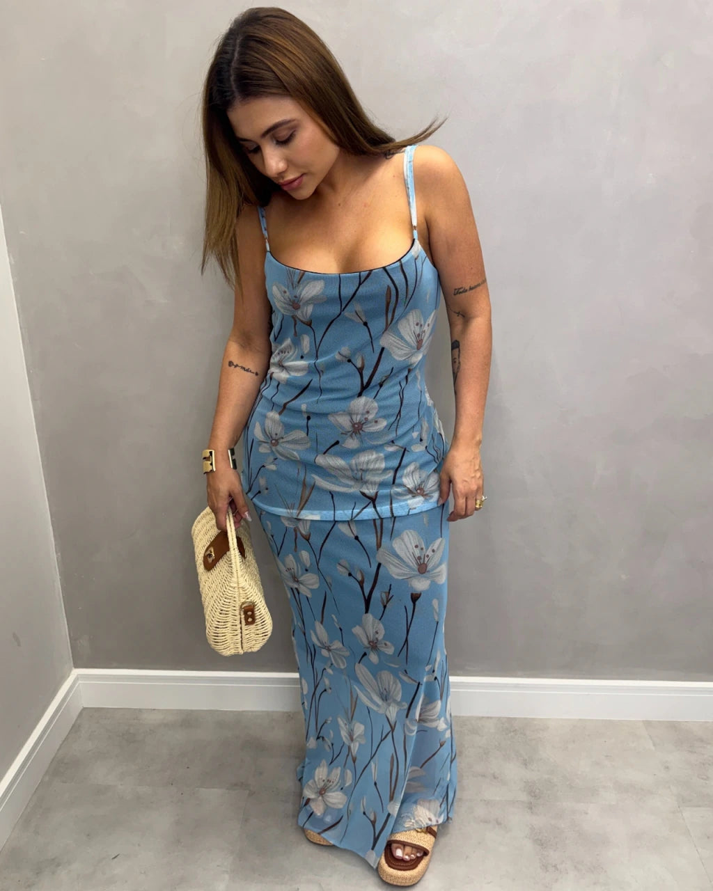 Vestido alça tule Mid alongado