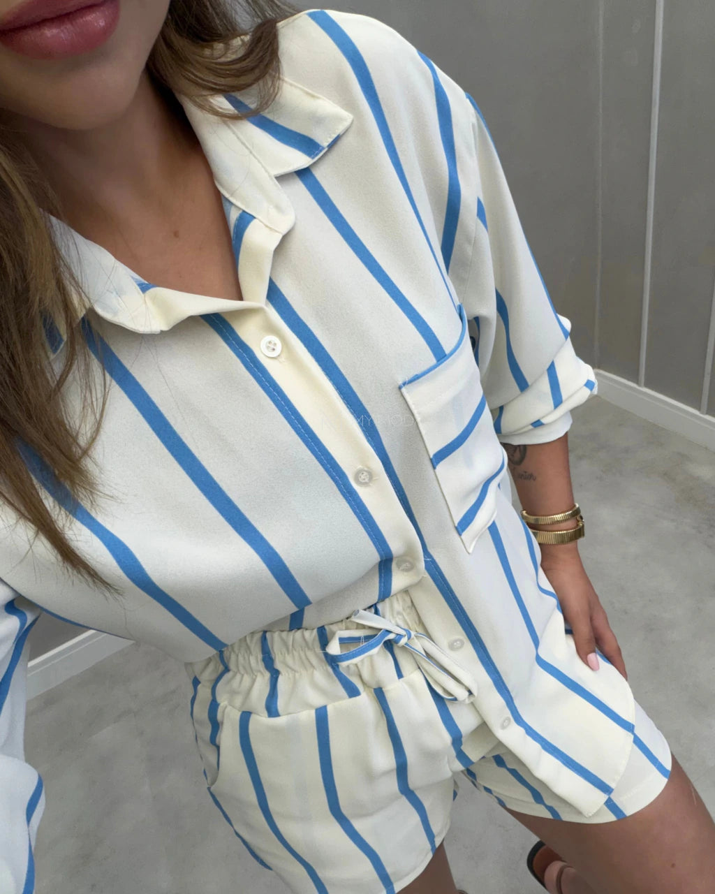 Conjunto camisa e shorts Viscolinho pré lavado