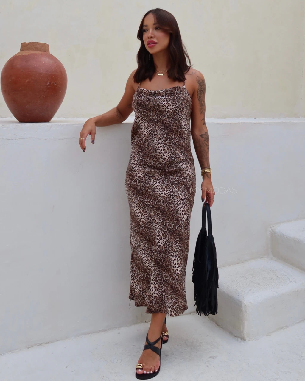 Vestido mídi animal print