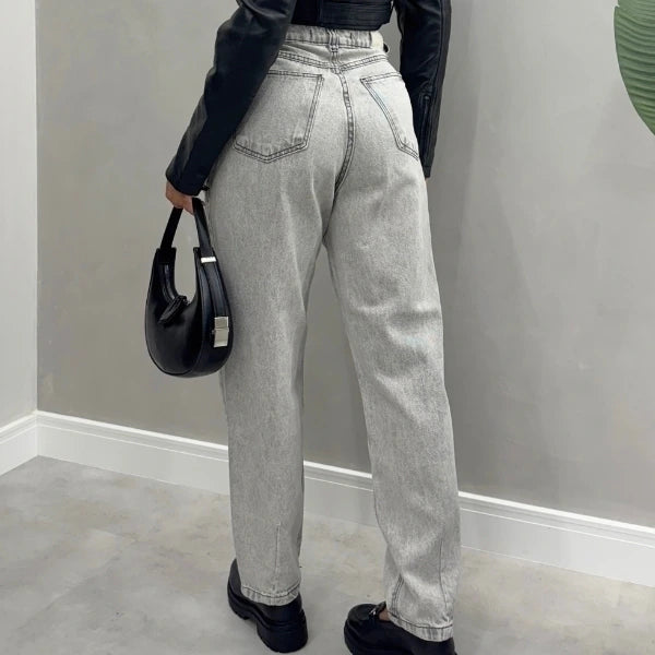 Calça Baggy Cinza Pesponto Preto