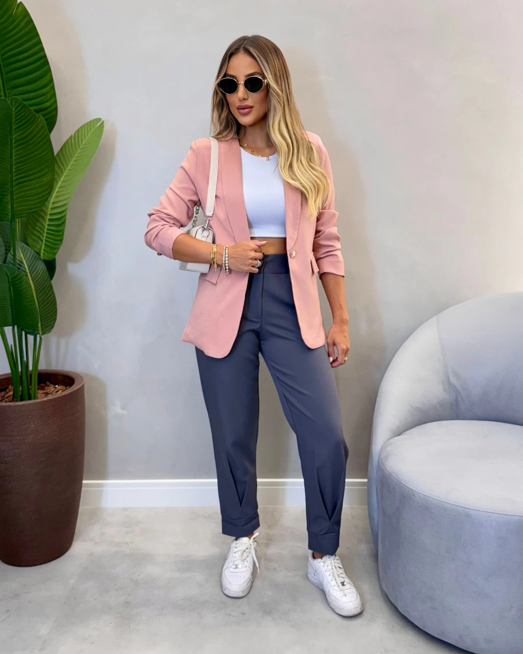 Blazer Alfaiataria Forrado com Botões