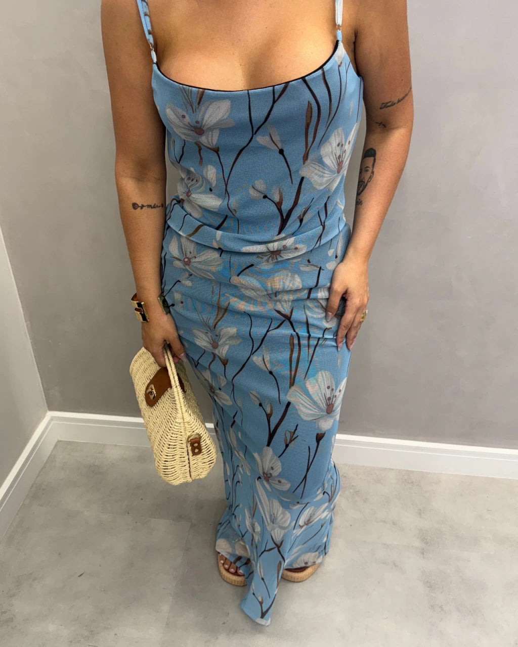 Vestido alça tule Mid alongado