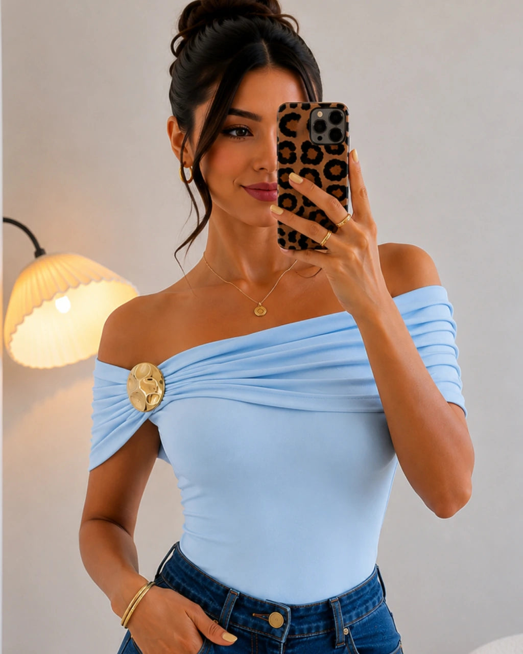 Body poliamida com detalhe Dourado