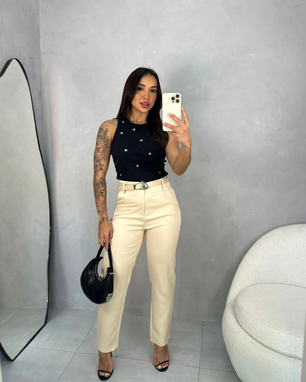 Calça Samanta com cinto feminina cintura alta