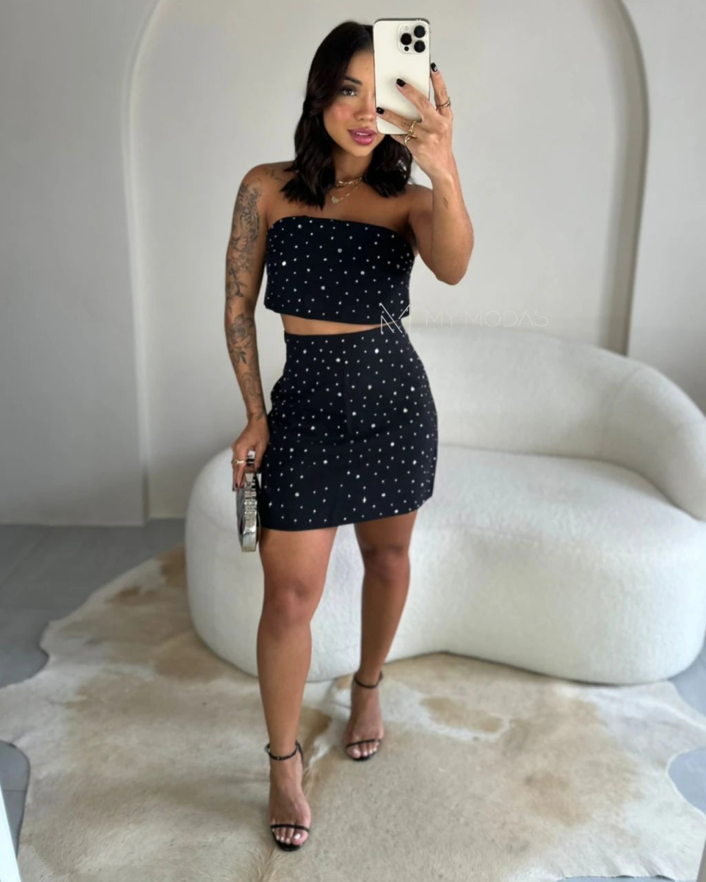 Cropped faixa alfaiataria strass