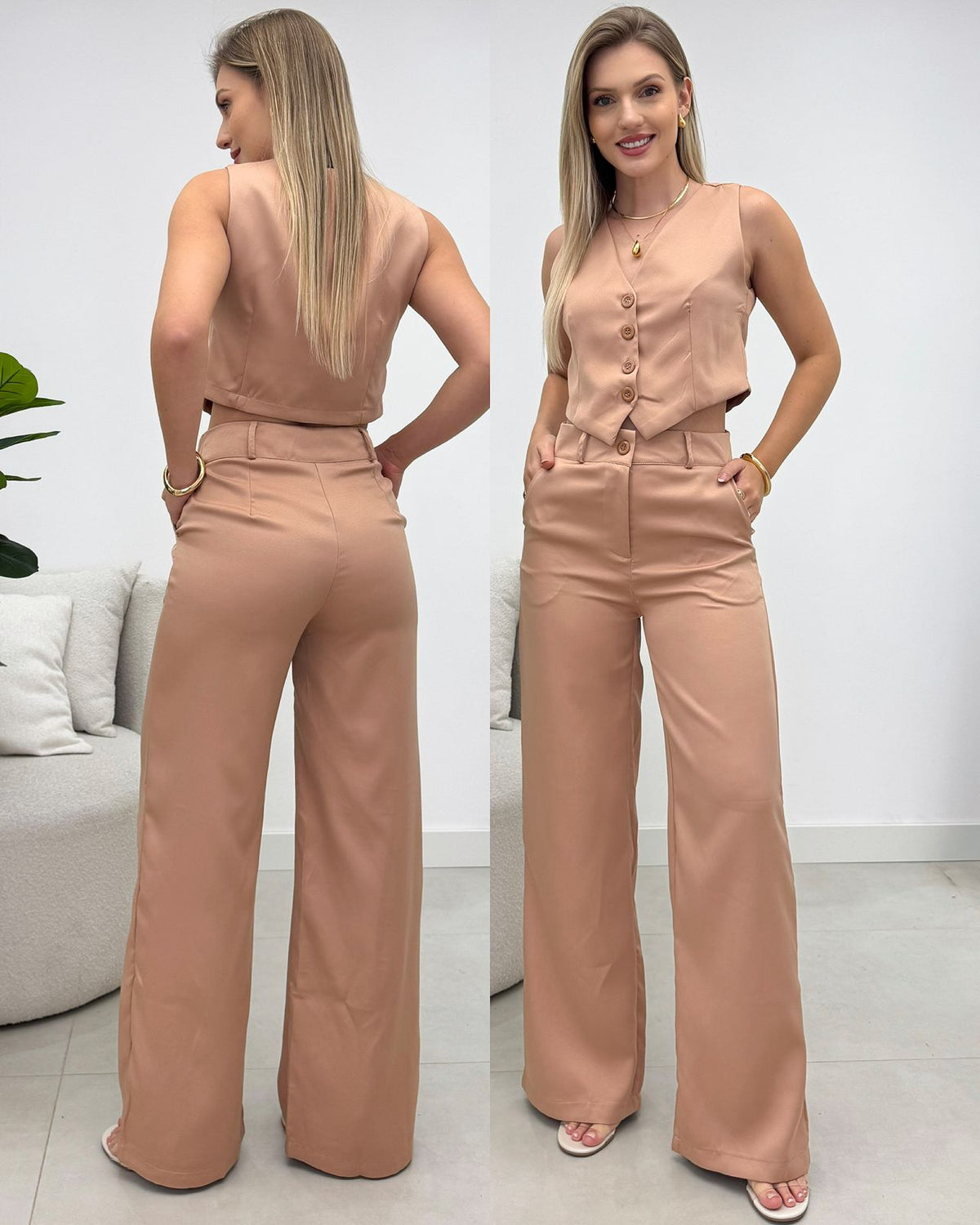 Conjunto Anabela Bege Rosado 133495
