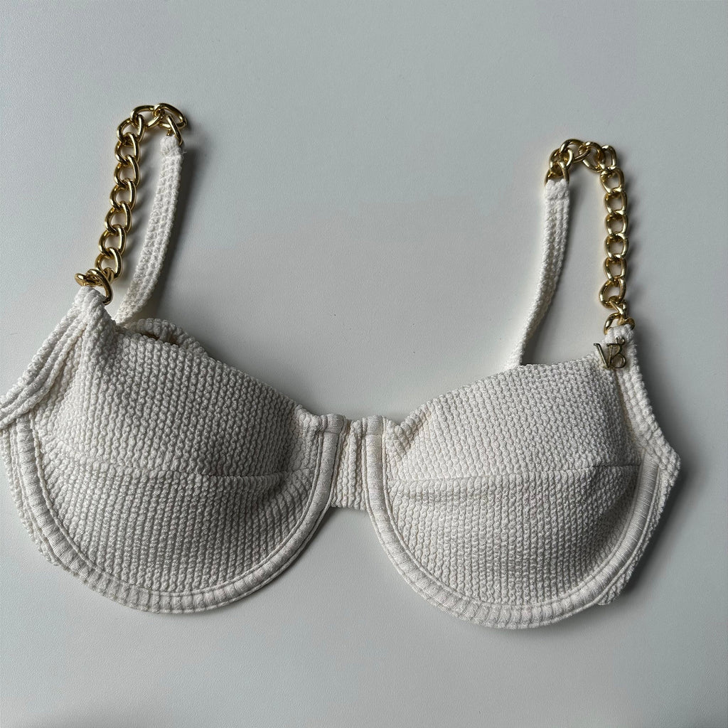 Meia Taça Alça corrente Plisse off white (CALCINHA NÃO INCLUSO)