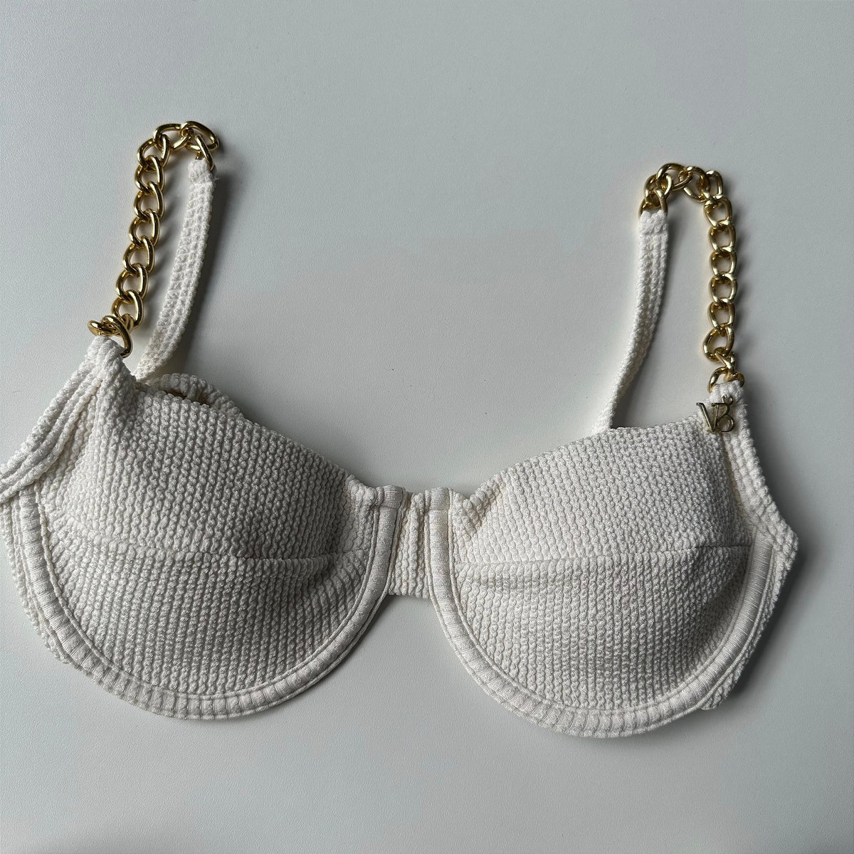 Meia Taça Alça corrente Plisse off white (CALCINHA NÃO INCLUSO)