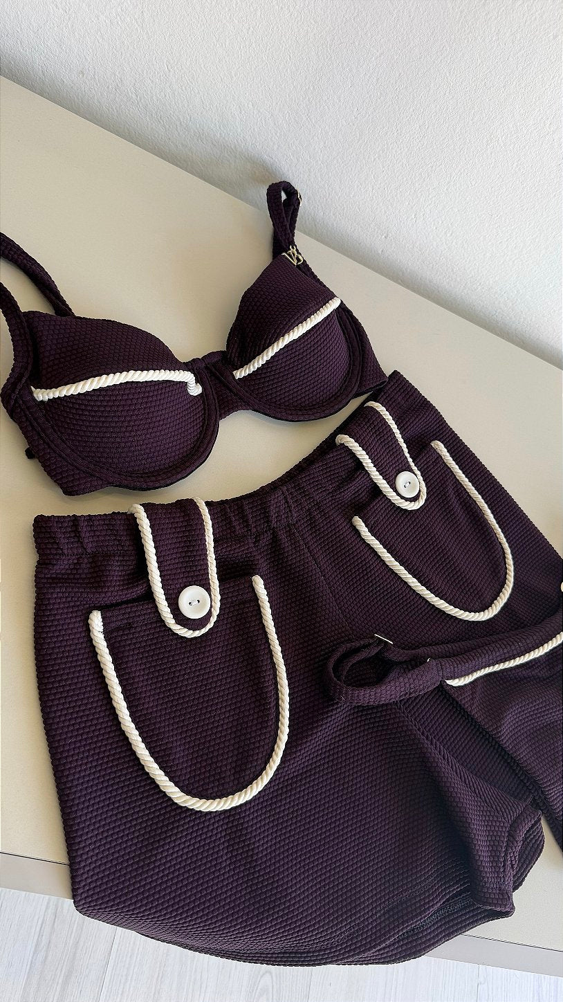 Meia Taça com detalhes corda Allure vinho (CALCINHA NÃO INCLUSO)