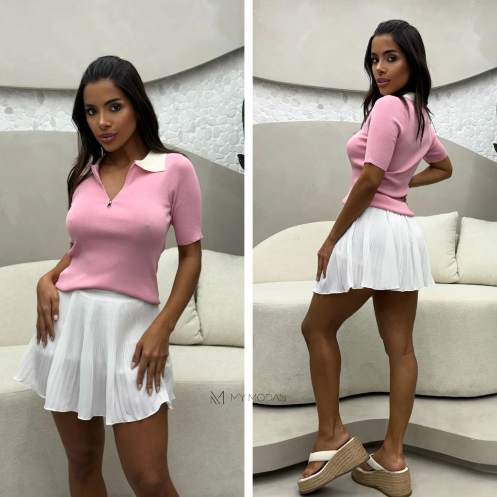 Blusa modal polo zíper