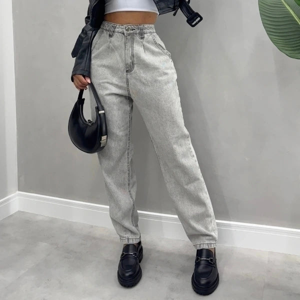 Calça Baggy Cinza Pesponto Preto