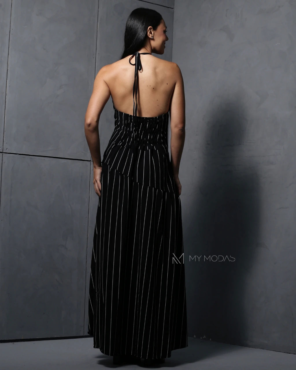 Vestido longo frente única risca de Giz