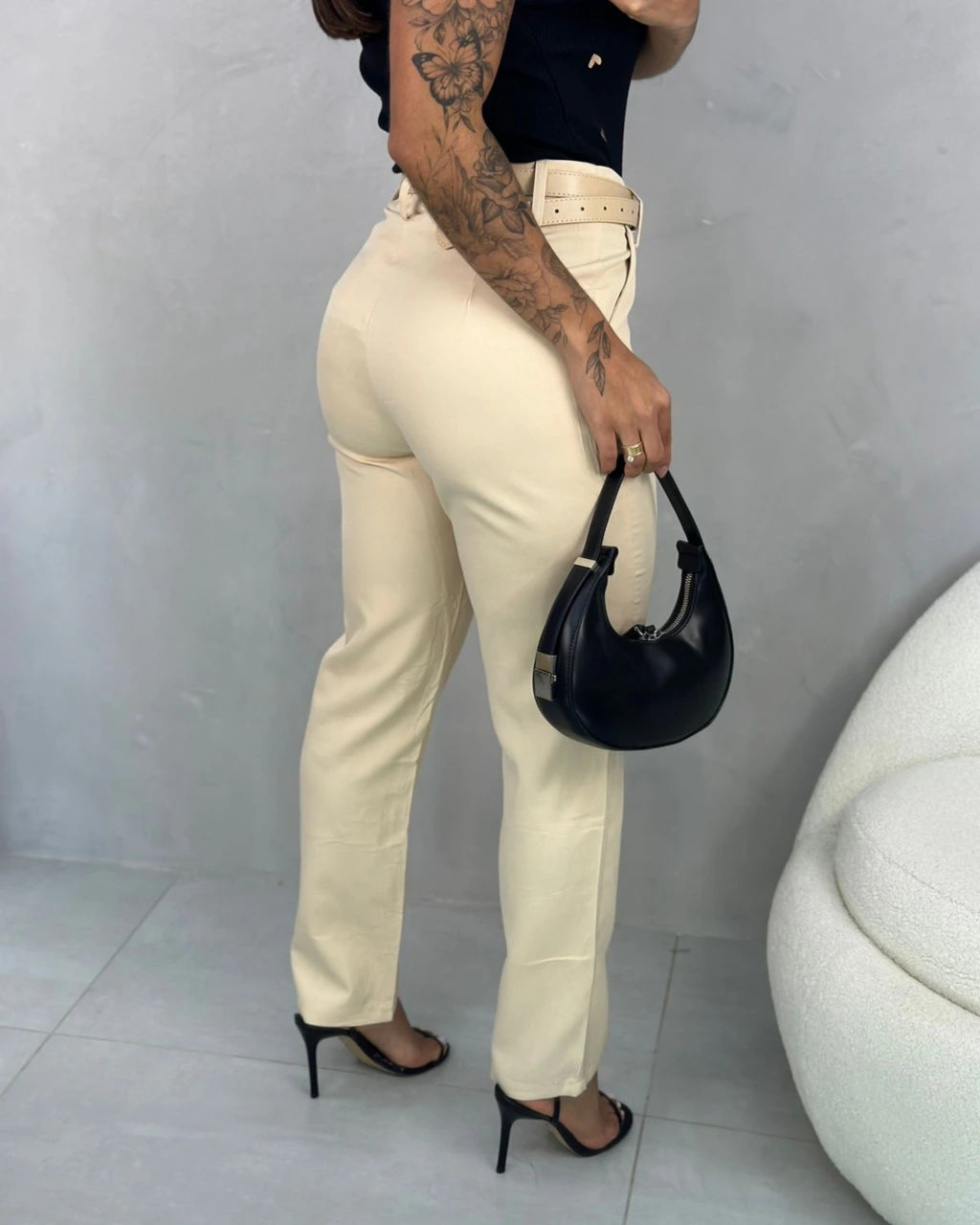 Calça Samanta com cinto feminina cintura alta