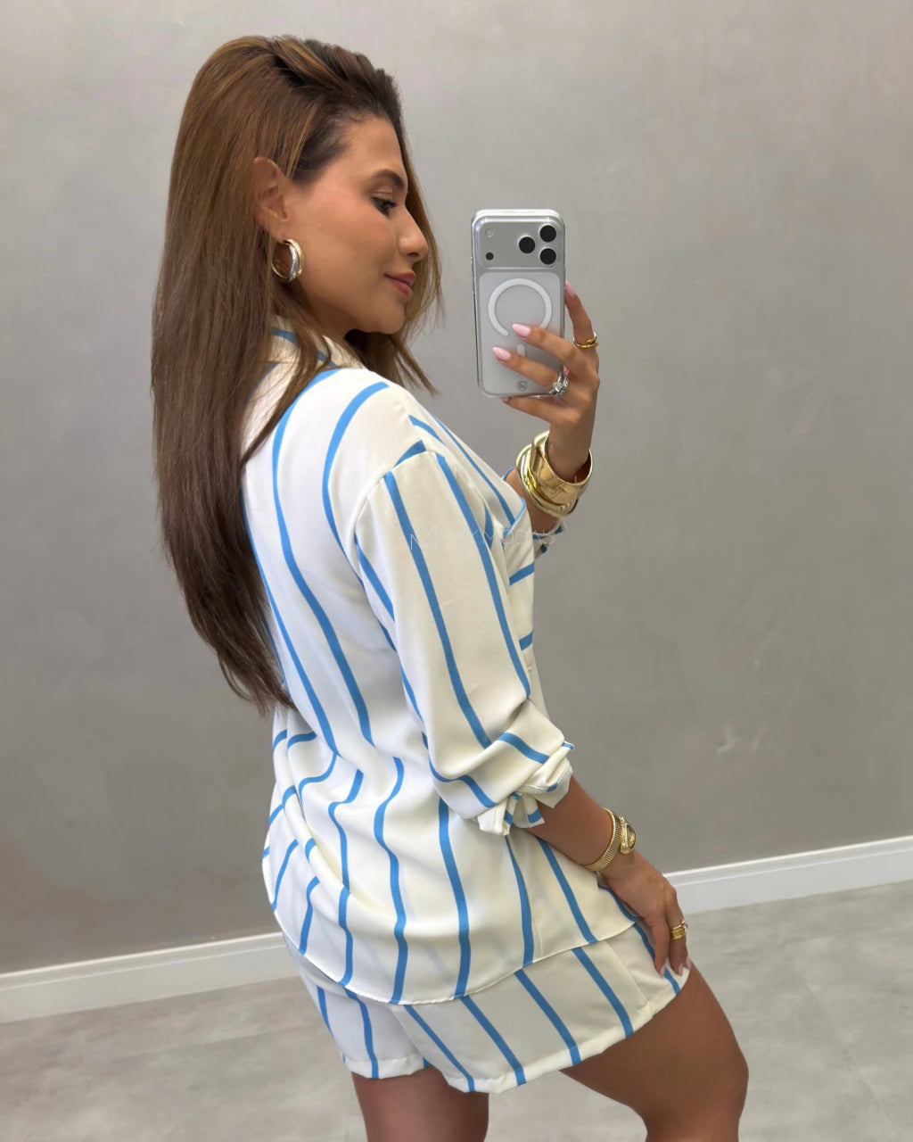 Conjunto camisa e shorts Viscolinho pré lavado
