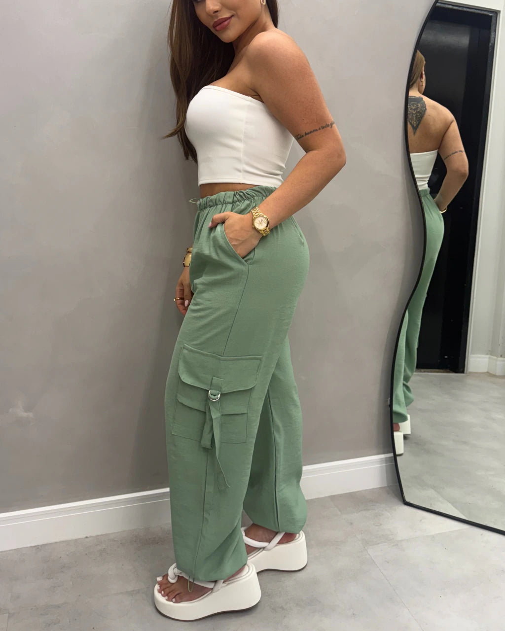 Calça cargo Viscolinho pré lavado