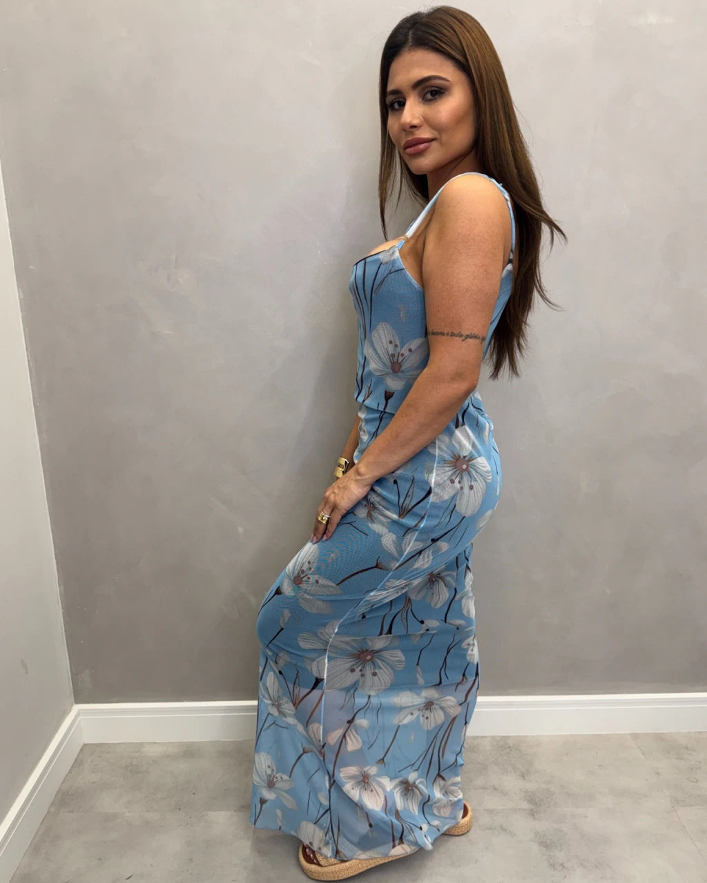 Vestido alça tule Mid alongado