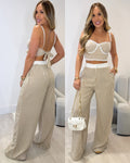 Conjunto Marina Listras Bege 136121
