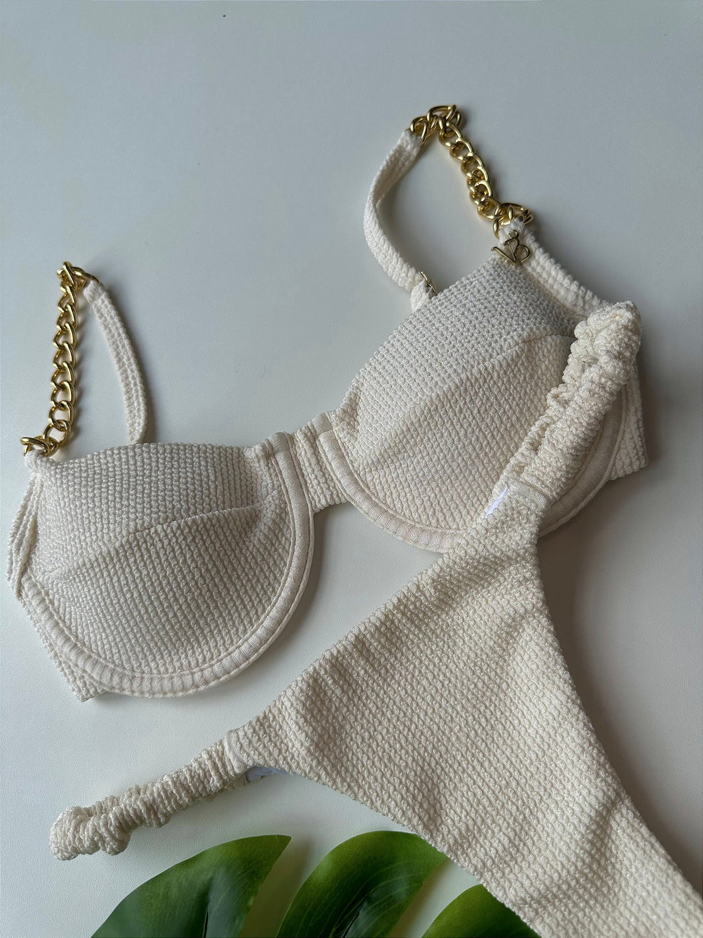 Meia Taça Alça corrente Plisse off white (CALCINHA NÃO INCLUSO)