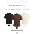Kit Tshirt Algodão Gola Alta - Marrom, Preto, Off White