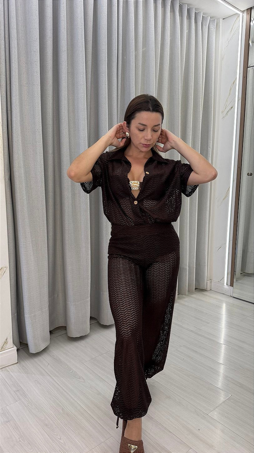 Calça Aladim Marrakech renda marrom