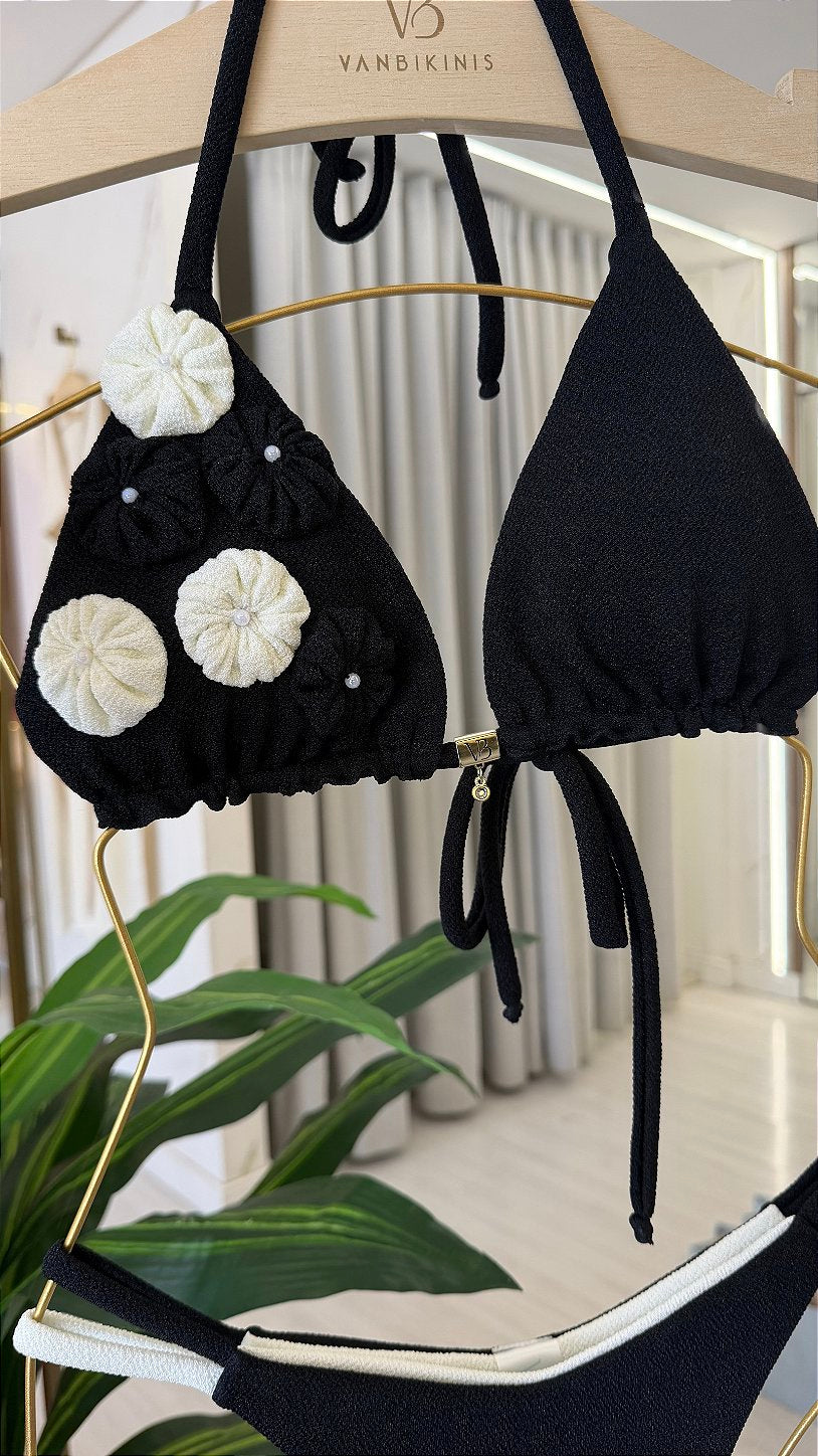 Cortininha África preto e Off White (CALCINHA NÃO INCLUSO)