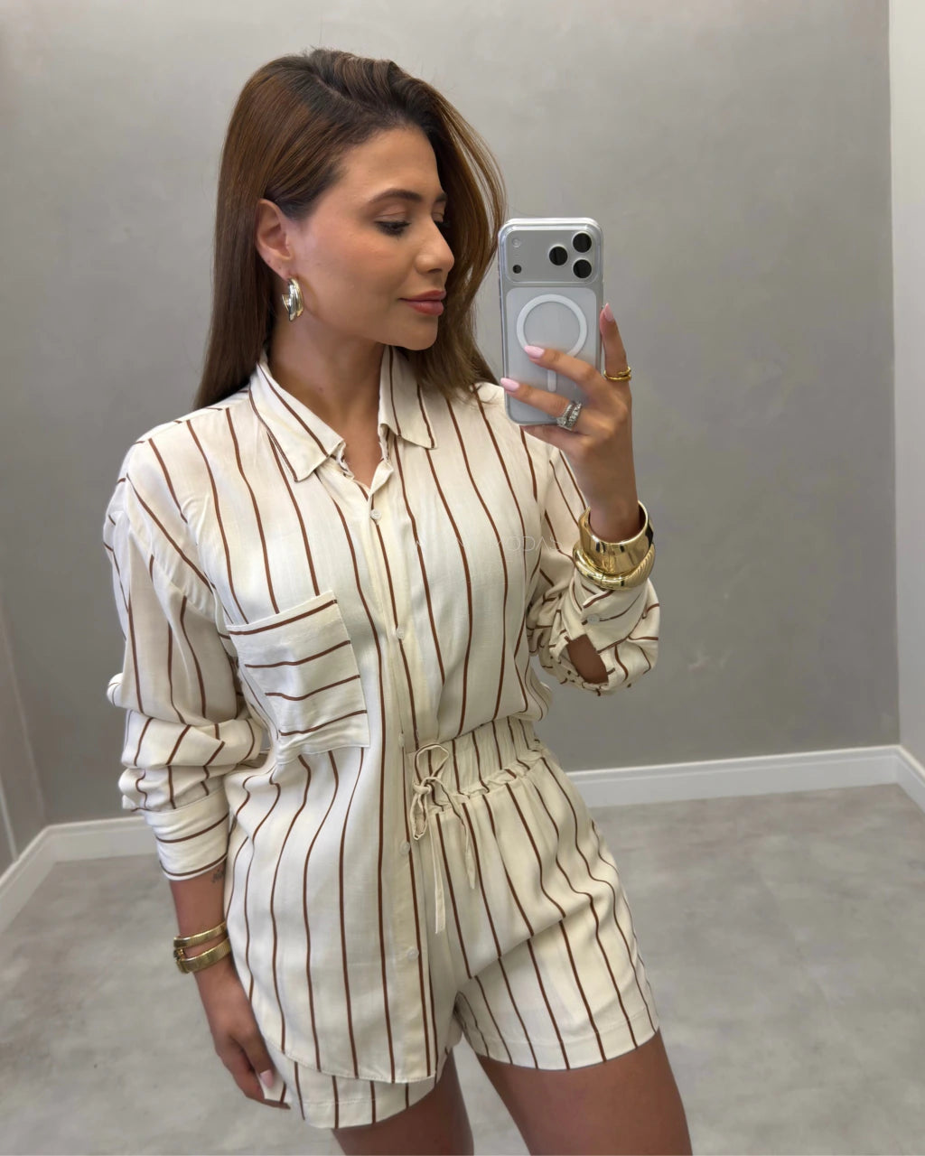 Conjunto camisa e shorts Viscolinho pré lavado