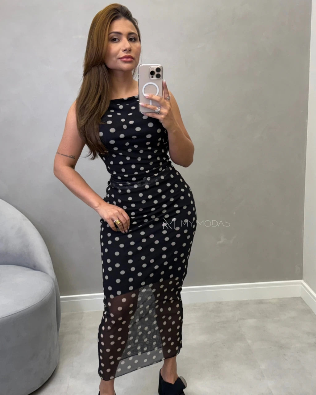 Vestido regata tule Mid alongado