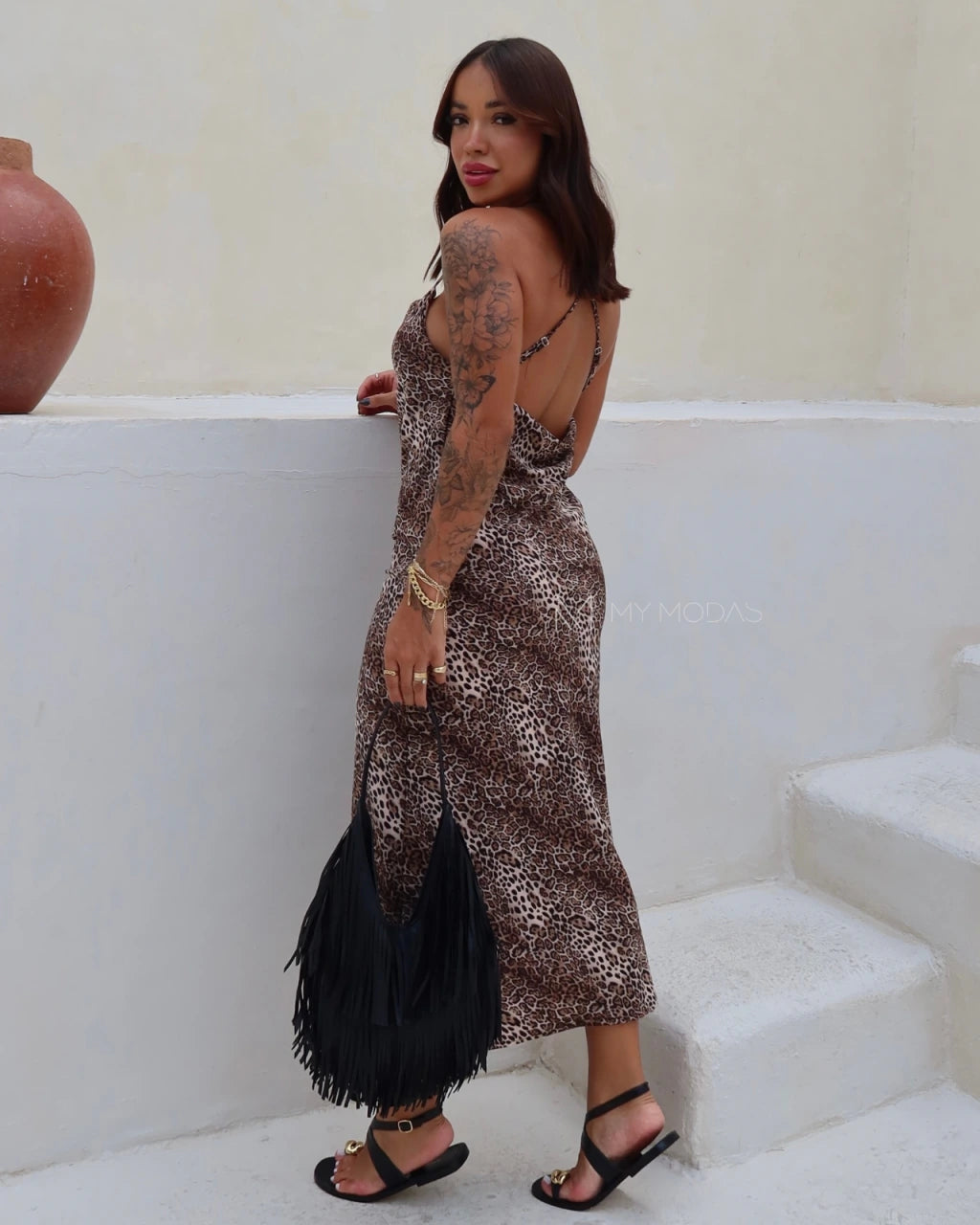 Vestido mídi animal print