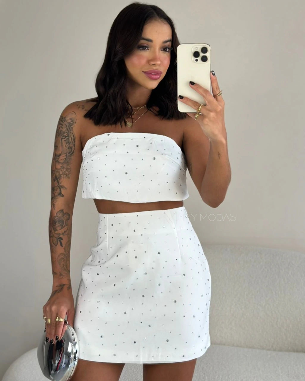 Cropped faixa alfaiataria strass