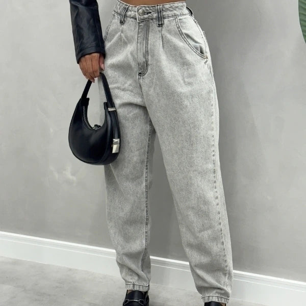 Calça Baggy Cinza Pesponto Preto