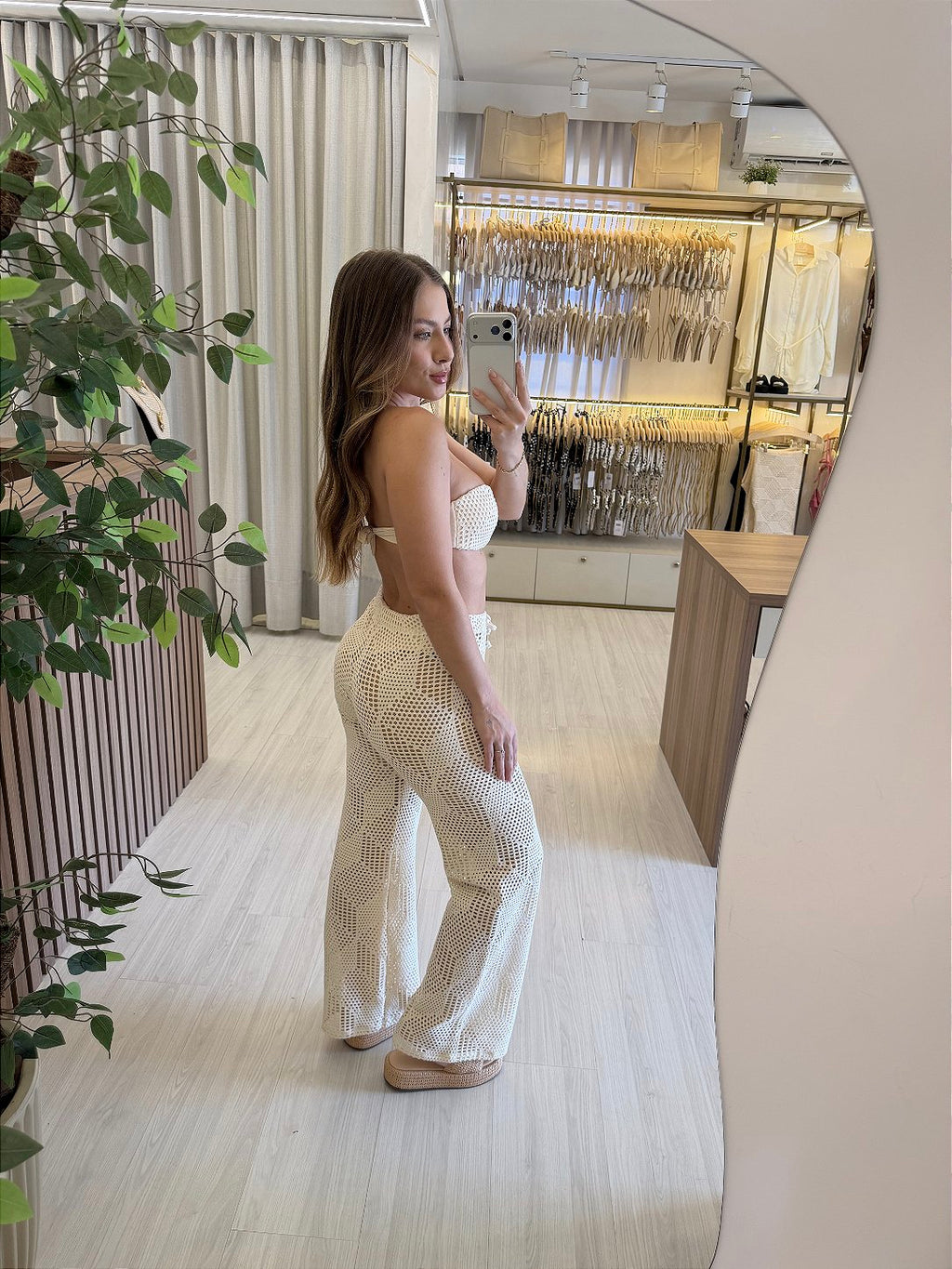 Calça cós tecido Marrocos off white