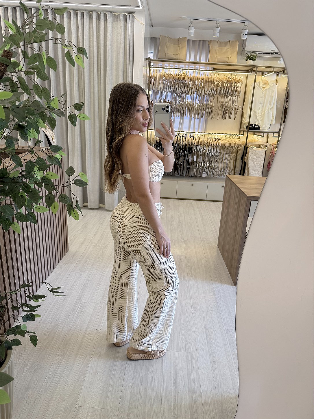 Calça cós tecido Marrocos off white