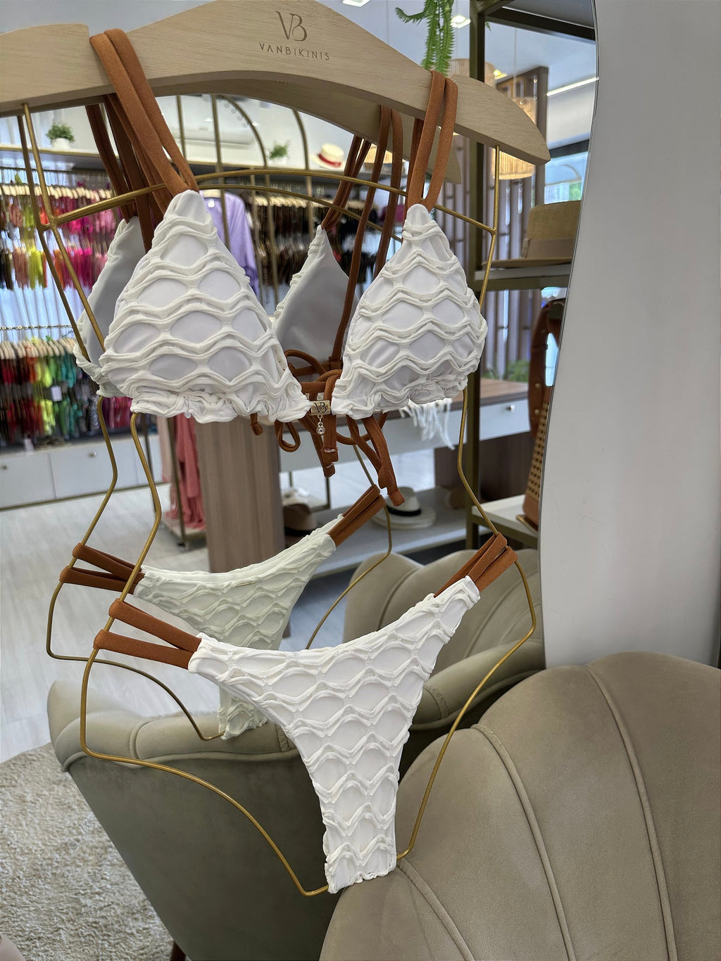 Calcinha Fita dupla Oásis Off White e marrom (BUSTO NÃO INCLUSO)