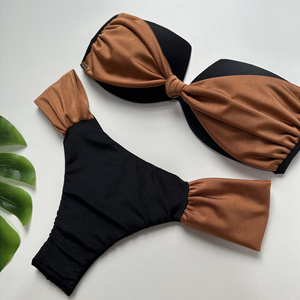 Top com bojo quadrado alças removíveis glow preto e glow marrom 106