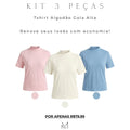 Kit Tshirt Algodão Gola Alta - Off White, Rosa bebê e Azul bebê