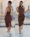 Vestido Canelado Yuna Marrom Listrado 116723