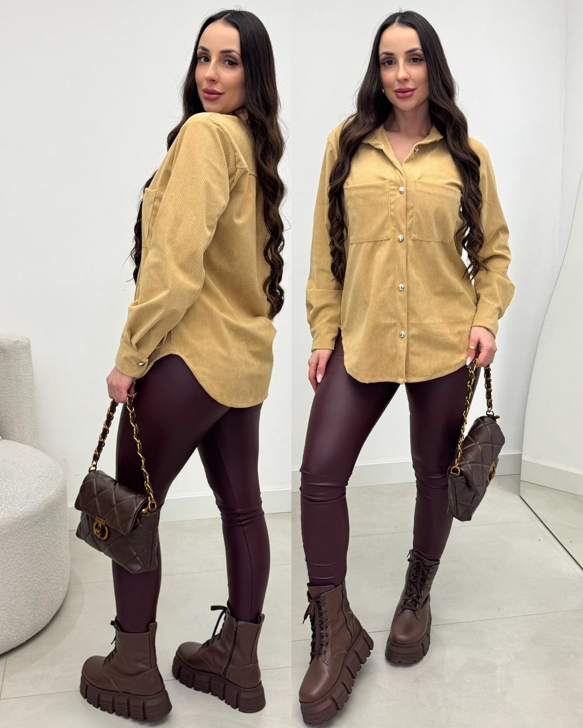 Camisa Cotelê Marjory Bege 134970