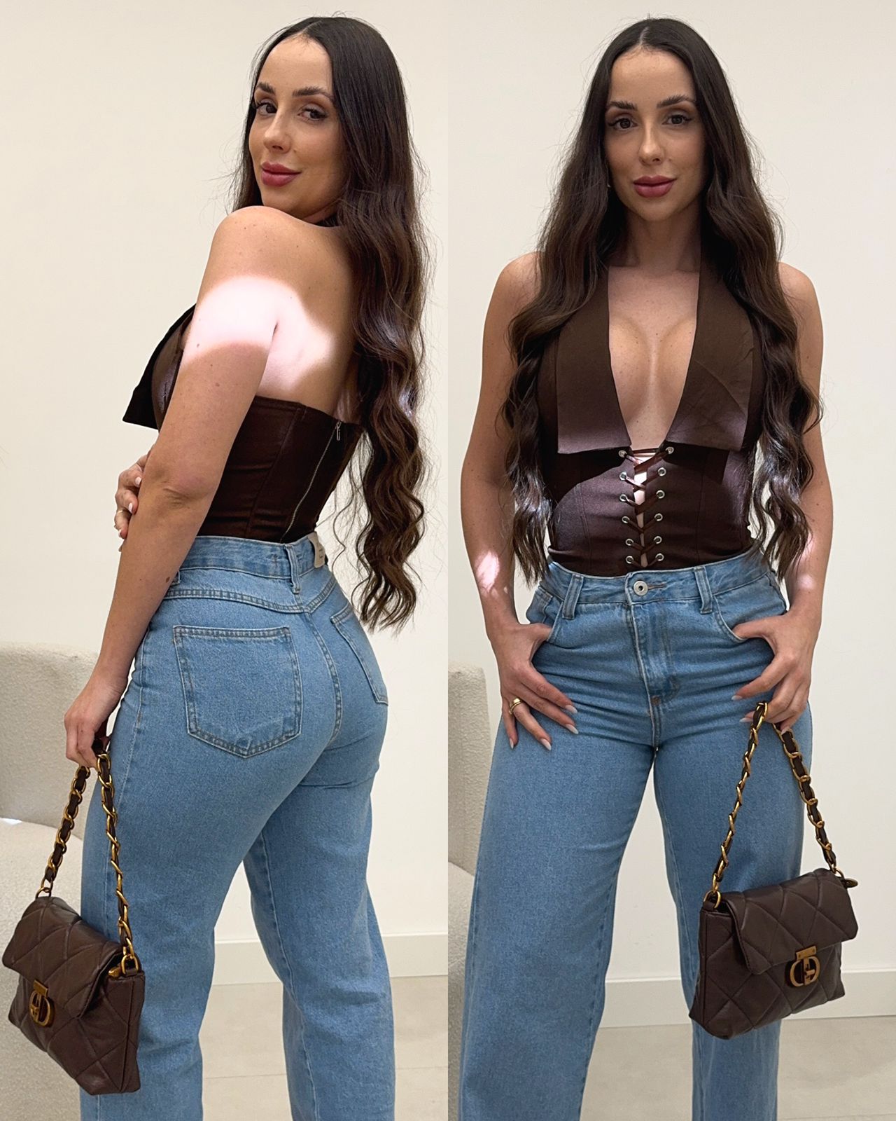 Cropped Colete Vitória Marrom 134785