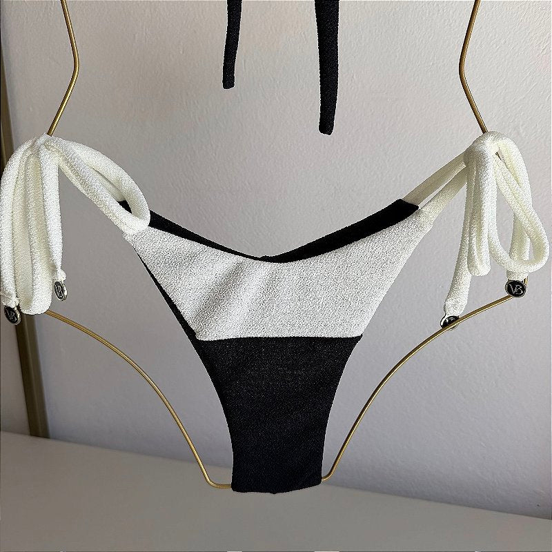 Calcinha Lacinho fio duplo Tulum off white e preto (top não incluso)
