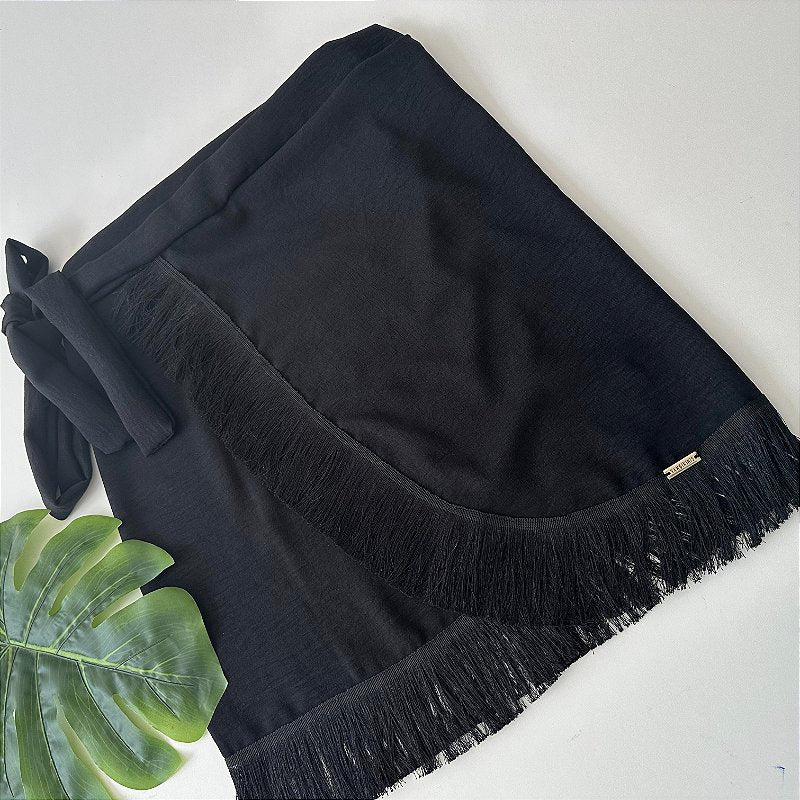 Saia transpassada tecido preto com franja ( valor somente da saia )