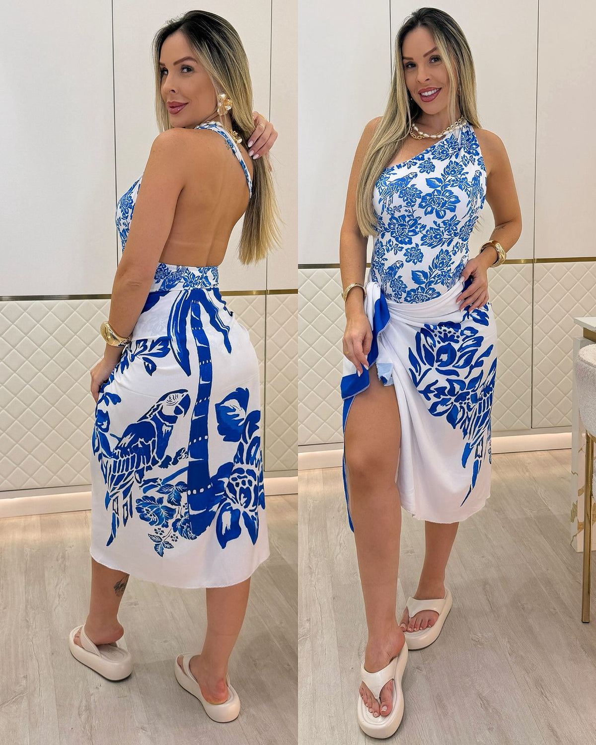 Conjunto Pareô Pamela Azul/Branco 119844