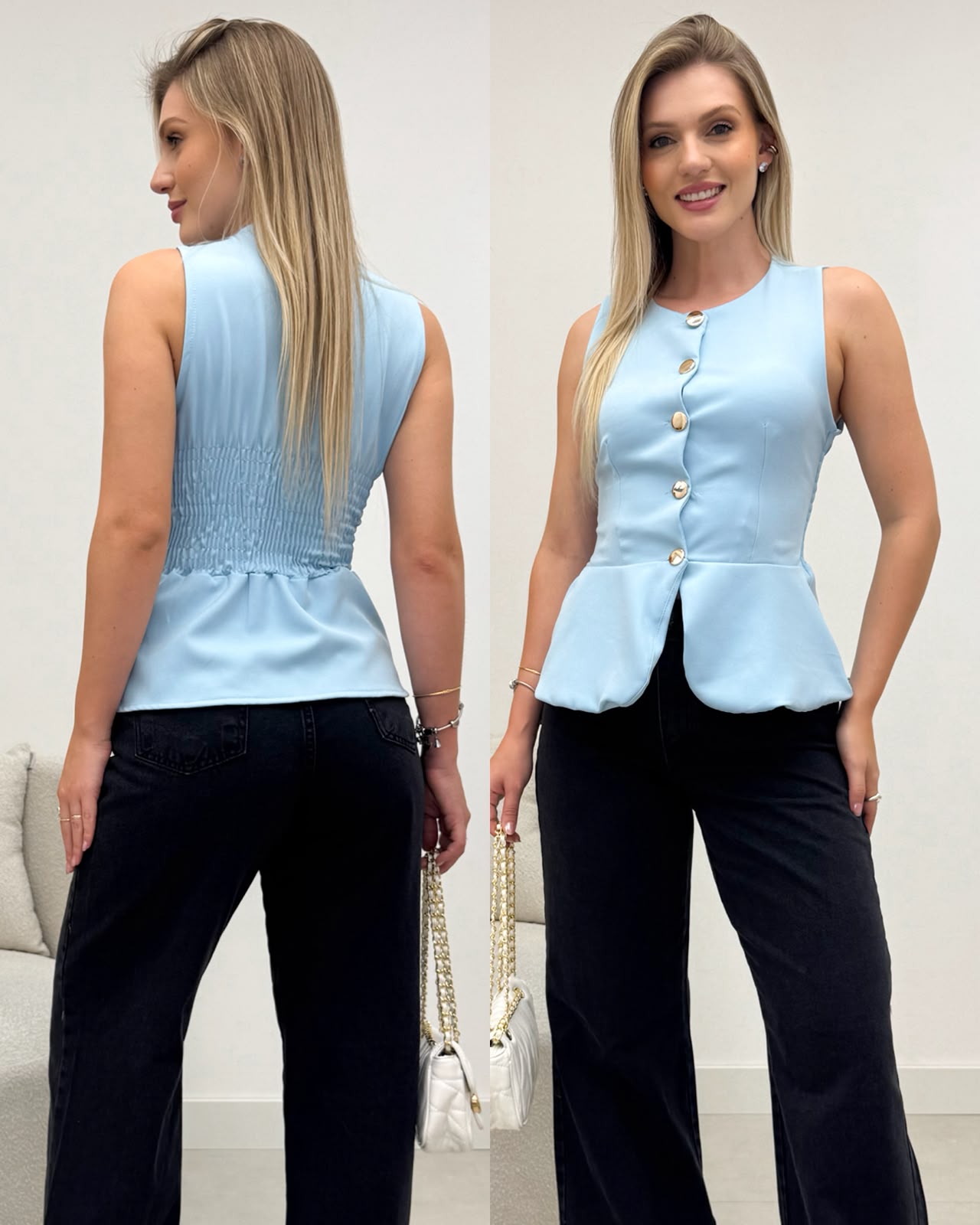 Blusa Peplum Antonia Azul 135616