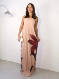 Vestido longo plissado estampado