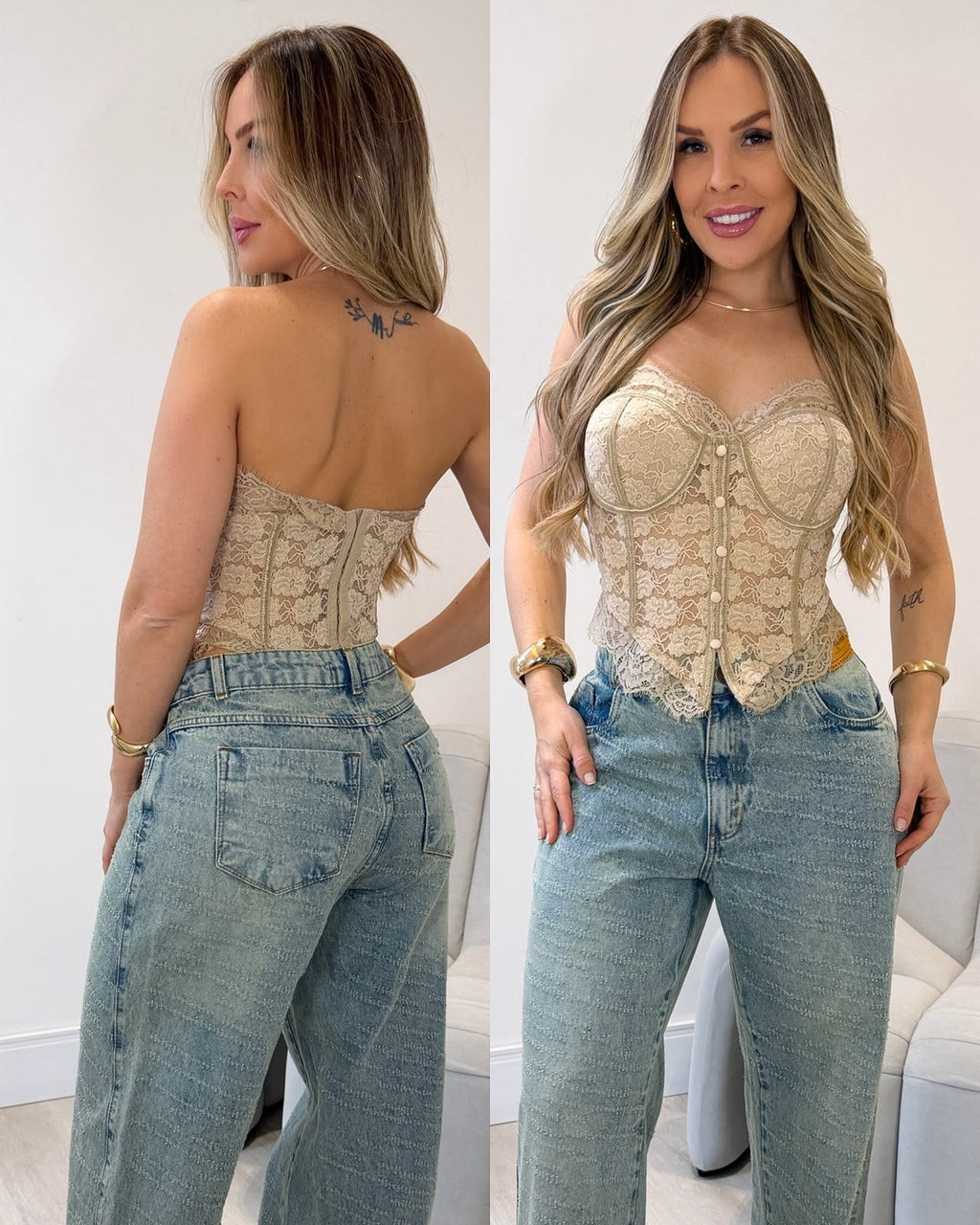 Cropped Corset Viviam Bege 135482