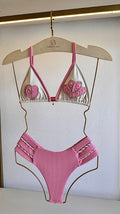 Cortininha Ilhabela Rosa e Off White (CALCINHA NÃO INCLUSO)