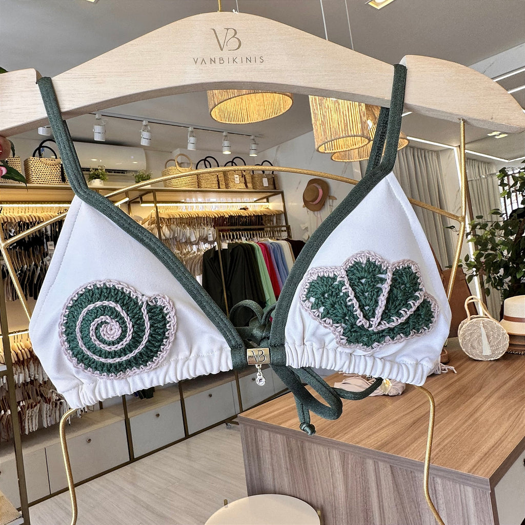 Cortininha Ilhabela Verde militar e Off White (CALCINHA NÃO INCLUSO)